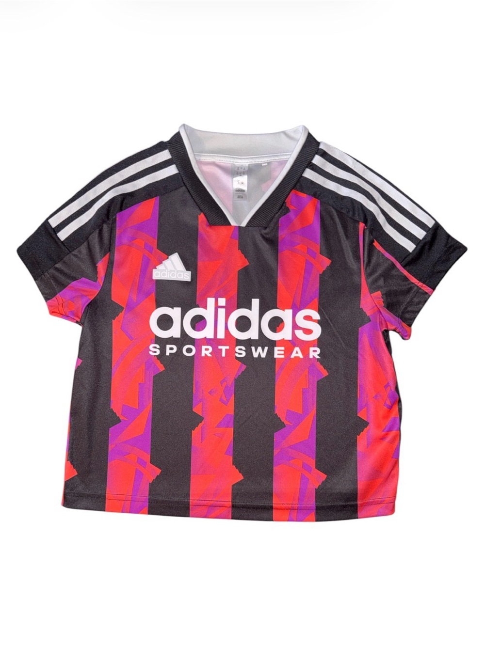 adidas Kids Black Jersey with Pink & Purple Graphic Stripes